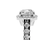 Cushion Cut Halo Engagement Ring Setting | Shared Prong Shoulders | Platinum