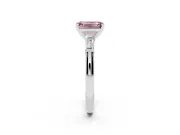 Fancy Pink Emerald Cut Diamond Solitaire Ring Set in White gold with Tapered Baguette Side Stones and Prong Setting