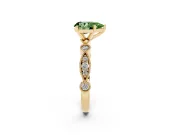 Fancy Green Pear Cut Diamond Solitaire Engagement Ring Set in Yellow gold with Milgrain Bezel Accent Band