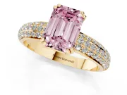 Emerald Cut Three Row Pave Engagement Ring Setting for a Fancy Pink Lab-Grown Diamond | Yellow Gold