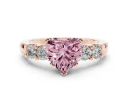 Heart-Shaped Five Stone Engagement Ring Setting for a Fancy Pink Lab-Grown Diamond | Rose Gold
