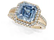 Asscher Cut Halo Split Shank Engagement Ring Setting for a Fancy Blue Lab-Grown Diamond | Pavé Shoulders | Yellow Gold