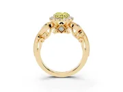 Oval Vintage Halo Engagement Ring Setting for a Fancy Yellow Lab-Grown Diamond | Bezel Shoulder Accents | Yellow Gold