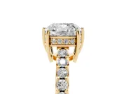 Cushion Cut Hidden Halo Solitaire Engagement Ring Setting | Shared Prong Band | Yellow Gold