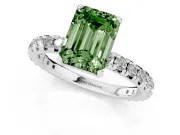 Emerald Cut Pavé Solitaire Engagement Ring Setting for a Fancy Green Lab-Grown Diamond | Sterling Silver