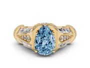 Fancy Blue Pear Cut Diamond Vintage-Inspired Milgrain Ring Set in Yellow gold with Accent Split Shank