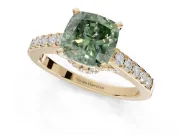 Cushion Cut Pavé Solitaire Engagement Ring Setting for a Fancy Green Lab-Grown Diamond | Crossover Gallery | Yellow Gold