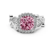 Cushion Cut Leaf Halo Engagement Ring Setting for a Fancy Pink Lab-Grown Diamond | Sterling Silver