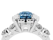Emerald Cut Floral Engagement Ring Setting for a Fancy Blue Lab-Grown Diamond | Petal Frame and Side Stones | White Gold