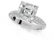Asscher Cut Pavé Solitaire Engagement Ring Setting | Domed Pavé Band | Platinum