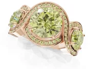 Round Three Stone Halo Engagement Ring Setting for a Fancy Yellow Lab-Grown Diamond | Pavé Wave Band | Rose Gold