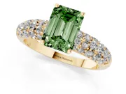 Emerald Cut Multi Row Pave Engagement Ring Setting for a Fancy Green Lab-Grown Diamond | Yellow Gold