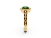 Radiant Cut Milgrain Halo Engagement Ring Setting for a Fancy Green Lab-Grown Diamond | Carved Leaf Detail | Yellow Gold