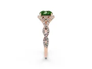 Fancy Green Cushion Cut Diamond Halo Twist Band Solitaire Ring Set in Rose gold with Prong-Set Center Stone