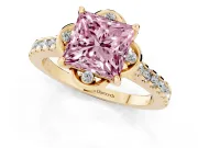 Princess Cut Floral Petal Engagement Ring Setting for a Fancy Pink Lab-Grown Diamond | Petal Accents | Yellow Gold