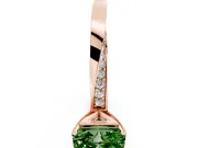 Fancy Green Radiant Cut Diamond Engagement Ring Set in Rose gold with Side Stone Accents and Prong Setting
