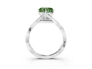 Fancy Green Heart Cut Diamond Twist Band Solitaire Ring Set in Silver with Leaf Prong Setting and Accent Stones