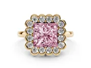 Princess Cut Halo Engagement Ring Setting for a Fancy Pink Lab-Grown Diamond | Yellow Gold - Design NV-24719