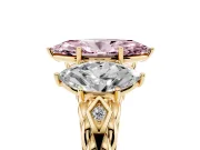 Fancy Pink Marquise Cut Diamond Three-Stone Ring Set in Yellow gold with Braided Band