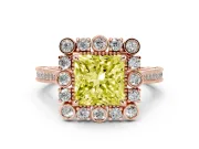 Princess Cut Scalloped Halo Engagement Ring Setting for a Fancy Yellow Lab-Grown Diamond | Milgrain Edges | Rose Gold