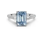 Emerald Cut Vintage Cathedral Engagement Ring Setting for a Fancy Blue Lab-Grown Diamond | Carved Band | Platinum