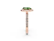 Fancy Green Pear Cut Diamond Halo Ring Set in Rose gold with Bezel Frame and Pavé Band