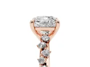Cushion Cut Diamond Solitaire Vine Band Ring Set in Rose gold with Round Accents and Prong Setting