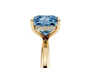 Fancy Blue Princess Cut Diamond Solitaire Ring Set in Yellow gold with Thin Band and Prong Setting
