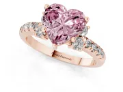 Heart-Shaped Side Stone Engagement Ring Setting for a Fancy Pink Lab-Grown Diamond | Pave Band | Rose Gold