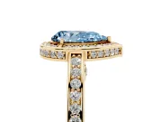 Fancy Blue Pear Cut Diamond Halo Pavé Split Shank Ring Set in Yellow gold with Prong Setting