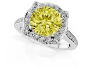 Round Halo Engagement Ring Setting for a Fancy Yellow Lab-Grown Diamond | Petal Tips | White Gold
