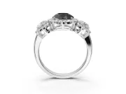 Round Three Stone Halo Engagement Ring Setting for a Black Center | Haloed Side Stones | White Gold