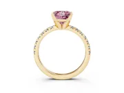 Fancy Pink Princess Cut Diamond Solitaire Pavé Engagement Ring Set in Yellow gold with Round Band and Prong Setting