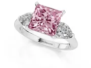 Princess Cut Three-Stone Engagement Ring Setting for a Fancy Pink Lab-Grown Diamond | Pear Side Stones | Sterling Silver
