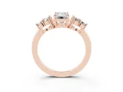 Emerald Cut Diamond Solitaire Ring Set in Rose gold with Cluster Accents on Each Side
