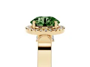Round Halo Engagement Ring Setting for a Fancy Green Lab-Grown Diamond | Pavé Panel Shoulders | Yellow Gold