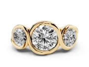 Round Cut Diamond Three-Stone Wave Ring Set in Yellow gold with Bezel Setting