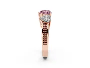Heart-Shaped Three Stone Engagement Ring Setting for a Fancy Pink Lab-Grown Diamond | Beaded Shoulders | Rose Gold