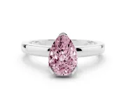 Fancy Pink Pear Cut Diamond Solitaire Ring Set in Platinum with Prong Head and Smooth Polished Band