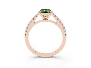 Fancy Green Emerald Cut Diamond Halo Engagement Ring Set in Rose gold with Pavé Band and Prong Setting