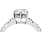 Cushion Cut Hidden Halo Solitaire Engagement Ring Setting | Shared Prong Band | Platinum