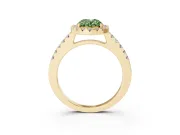 Fancy Green Oval Cut Diamond Halo Pavé Solitaire Ring Set in Yellow gold with Prong-Set Center Stone