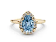 Pear-Shaped Halo Engagement Ring Setting for a Fancy Blue Lab-Grown Diamond | Plain Polished Band | Yellow Gold