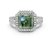 Asscher Cut Halo Split Shank Engagement Ring Setting for a Fancy Green Lab-Grown Diamond | Pavé Shoulders | Platinum