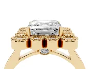 Asscher Cut Vintage Milgrain Bezel Cluster Halo Engagement Ring Setting | Plain Band | Yellow Gold