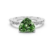 Fancy Green Heart Cut Diamond Solitaire Engagement Ring Set in White gold with Bezel Accents on Beaded Band