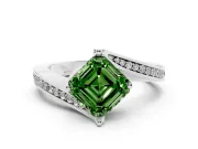 Fancy Green Asscher Cut Diamond Solitaire Ring Set in Silver with Intertwined Pavé Twist Band