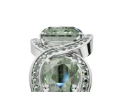 Radiant Cut Three Stone Engagement Ring Setting for a Fancy Green Lab-Grown Diamond | Pavé Wave Band | Sterling Silver