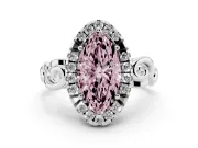 Fancy Pink Marquise Cut Diamond Halo Ring Set in White gold with Scrollwork Band and Prong Setting