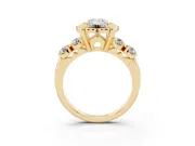 Emerald Cut Floral Engagement Ring Setting | Petal Frame and Side Stones | Yellow Gold